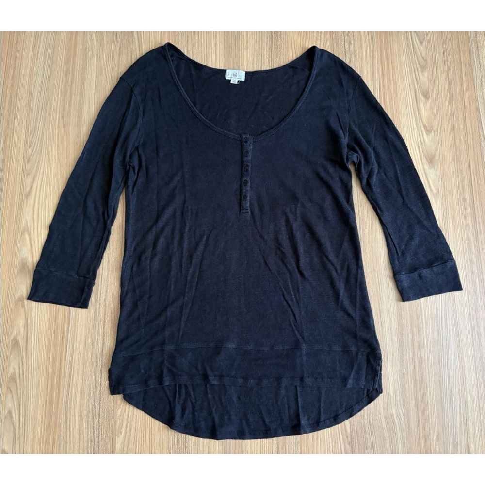 AG Adriano Goldschmied Linen Henley Top Womens M Charcoal Casual Grunge Everyday